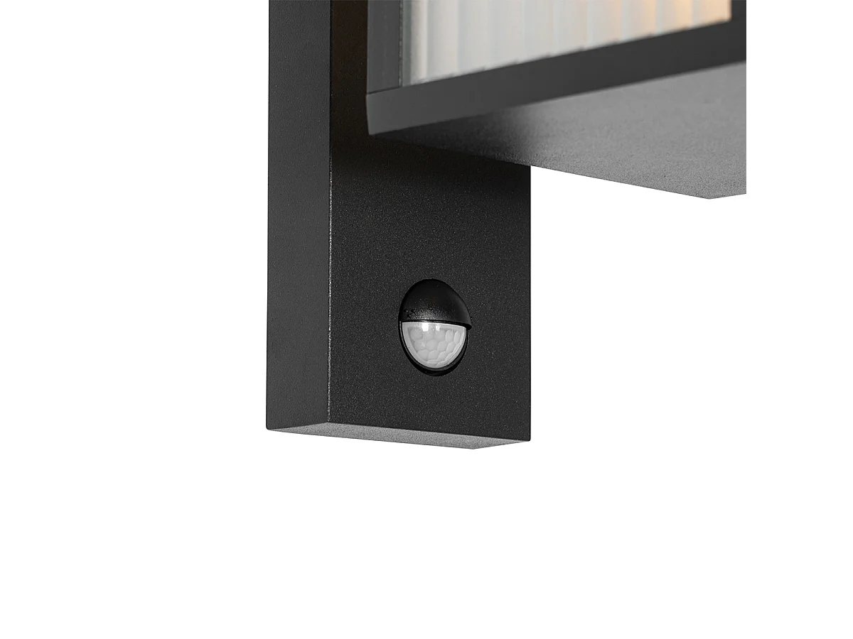 Lanterne murale d'extérieur noire avec verre nervuré et détecteur de mouvement - Charlois