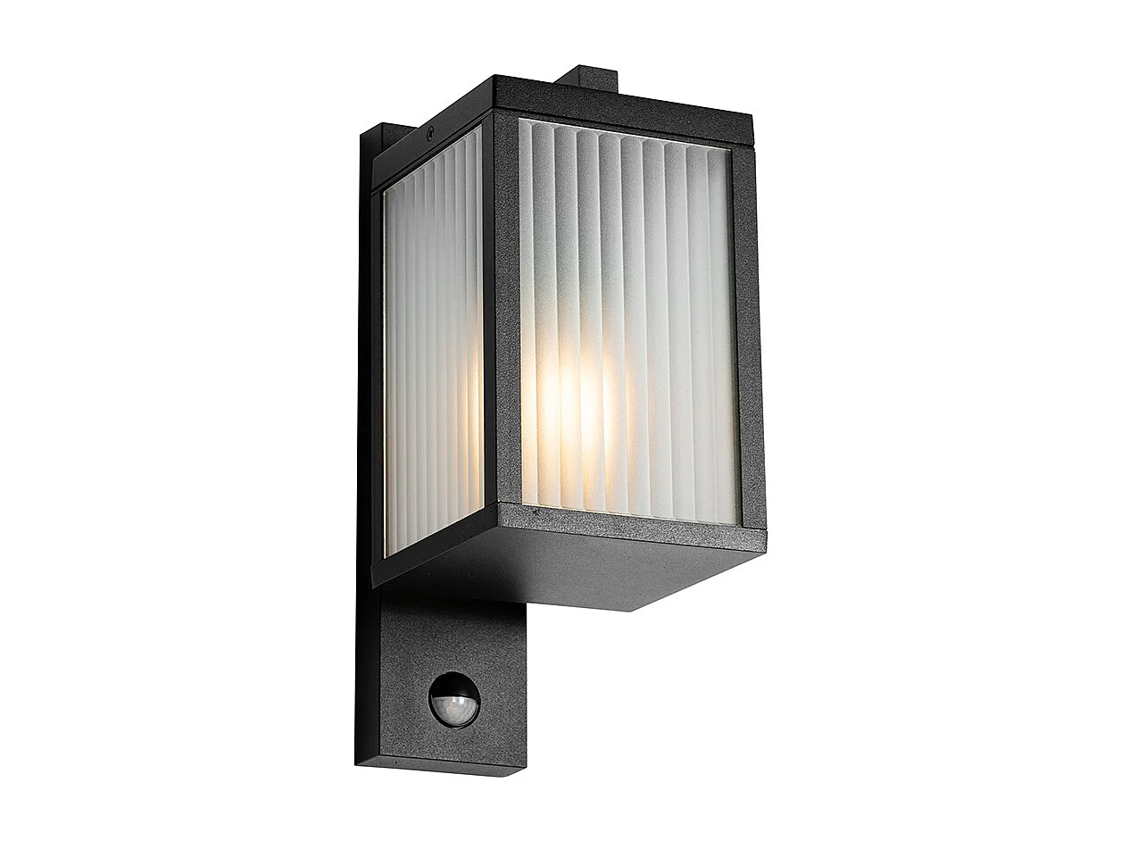 Lanterne murale d'extérieur noire avec verre nervuré et détecteur de mouvement - Charlois