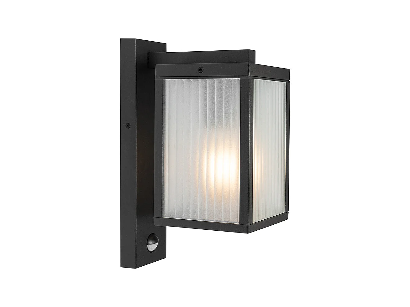 Lanterne murale d'extérieur noire avec verre nervuré et détecteur de mouvement - Charlois