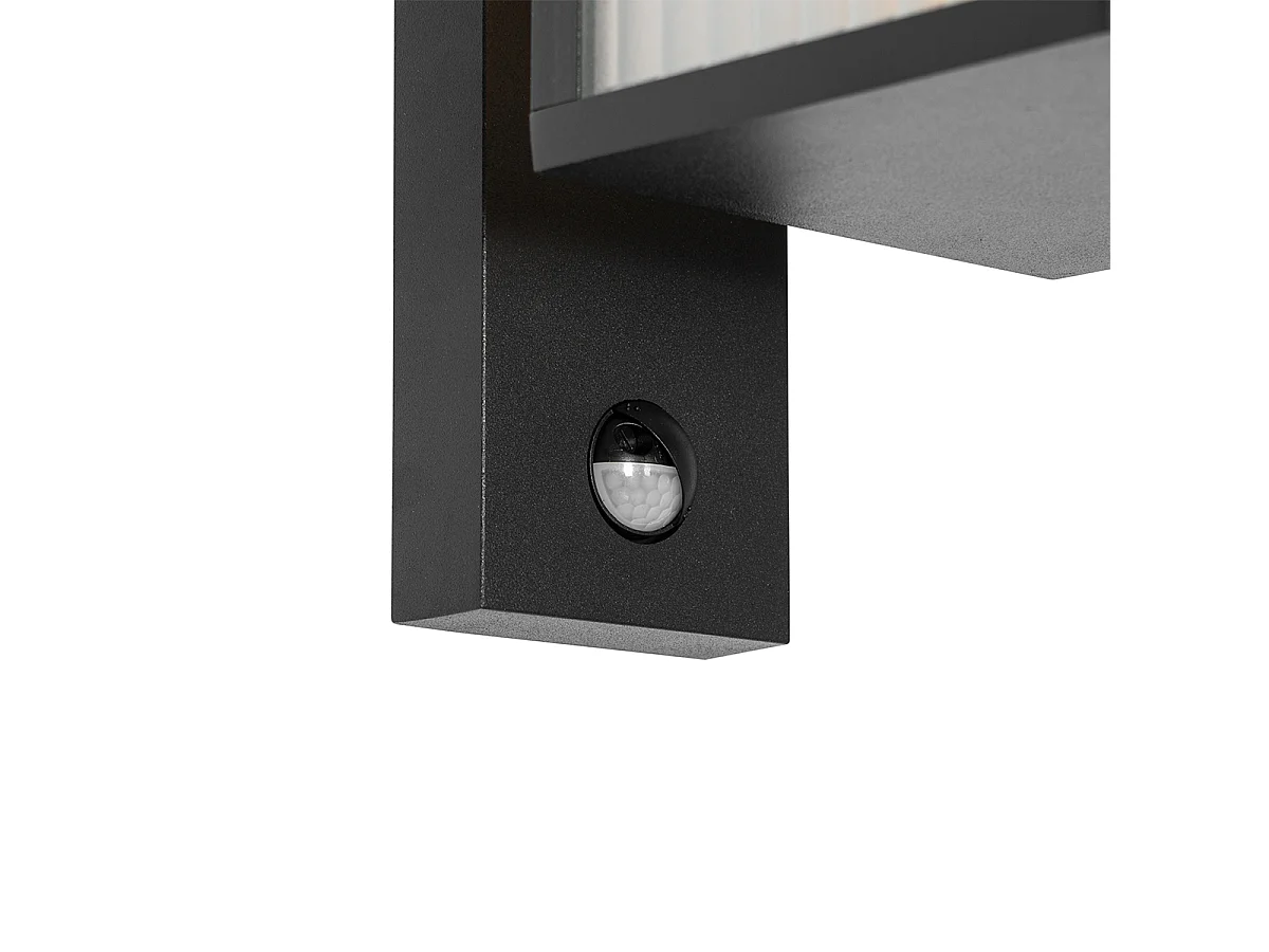 Lanterne murale d'extérieur noire avec verre nervuré et détecteur de mouvement - Charlois