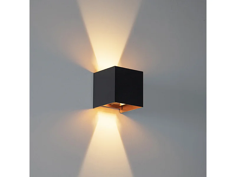 Applique d'extérieur noir avec or avec LED 2 lumières IP54 - Edwin