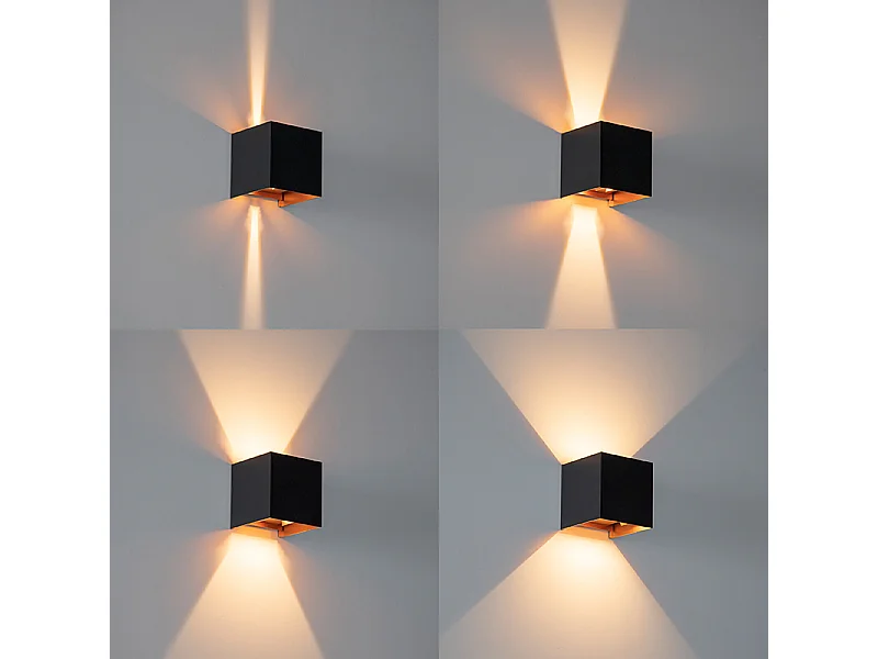 Applique murale extérieure noire avec or avec LED 2 lumières IP54 - Edwin