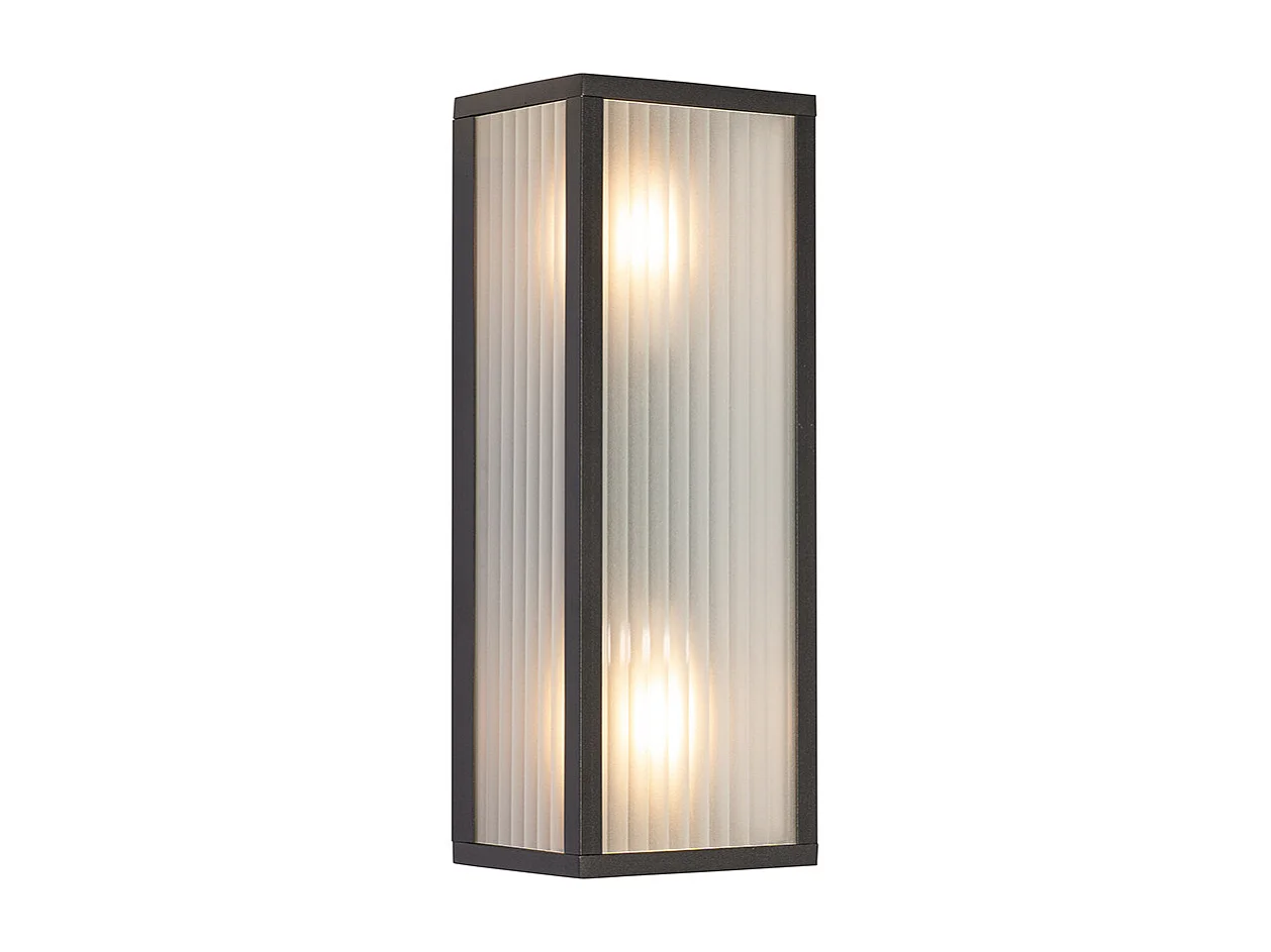 Applique d'extérieur noire avec verre nervuré 2 lumières IP44 - Charlois