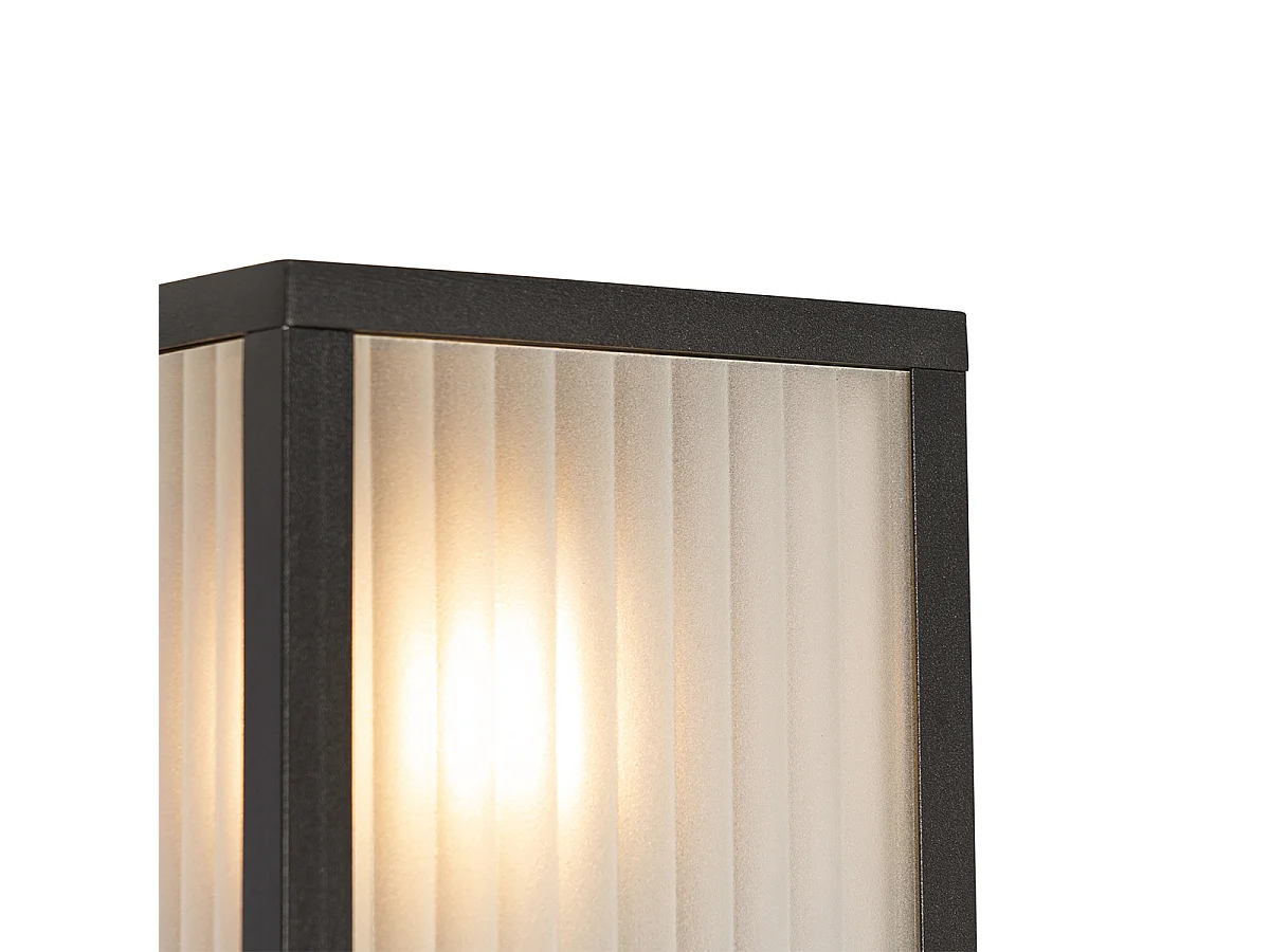 Applique murale d'extérieur noire avec verre nervuré 2 lumières IP44 - Charlois