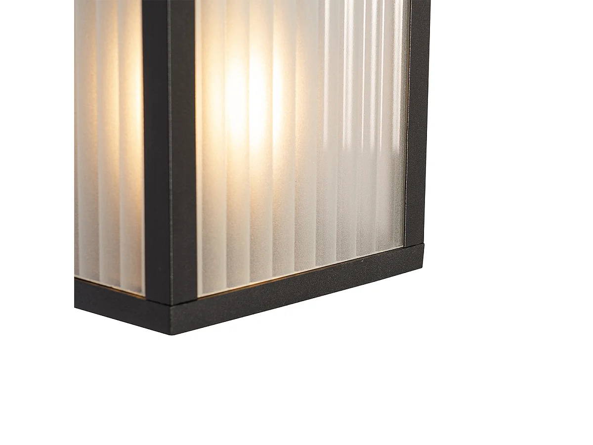 Applique murale d'extérieur noire avec verre nervuré 2 lumières IP44 - Charlois