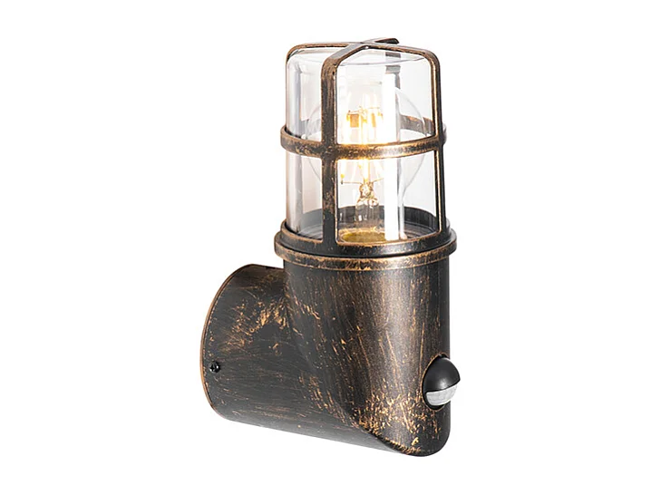 Applique murale d'extérieur or antique IP54 avec détecteur de mouvement - Kiki