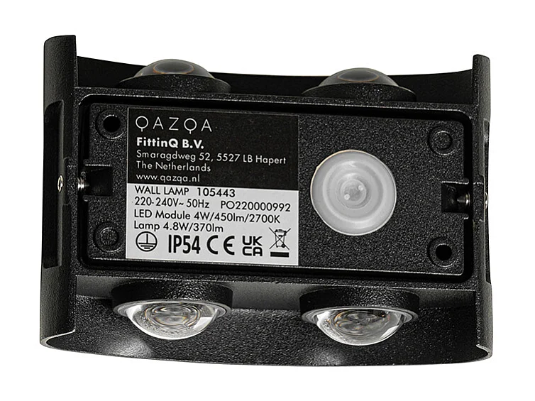 Applique d'extérieur noire avec LED 4 lumières IP54 - Silly