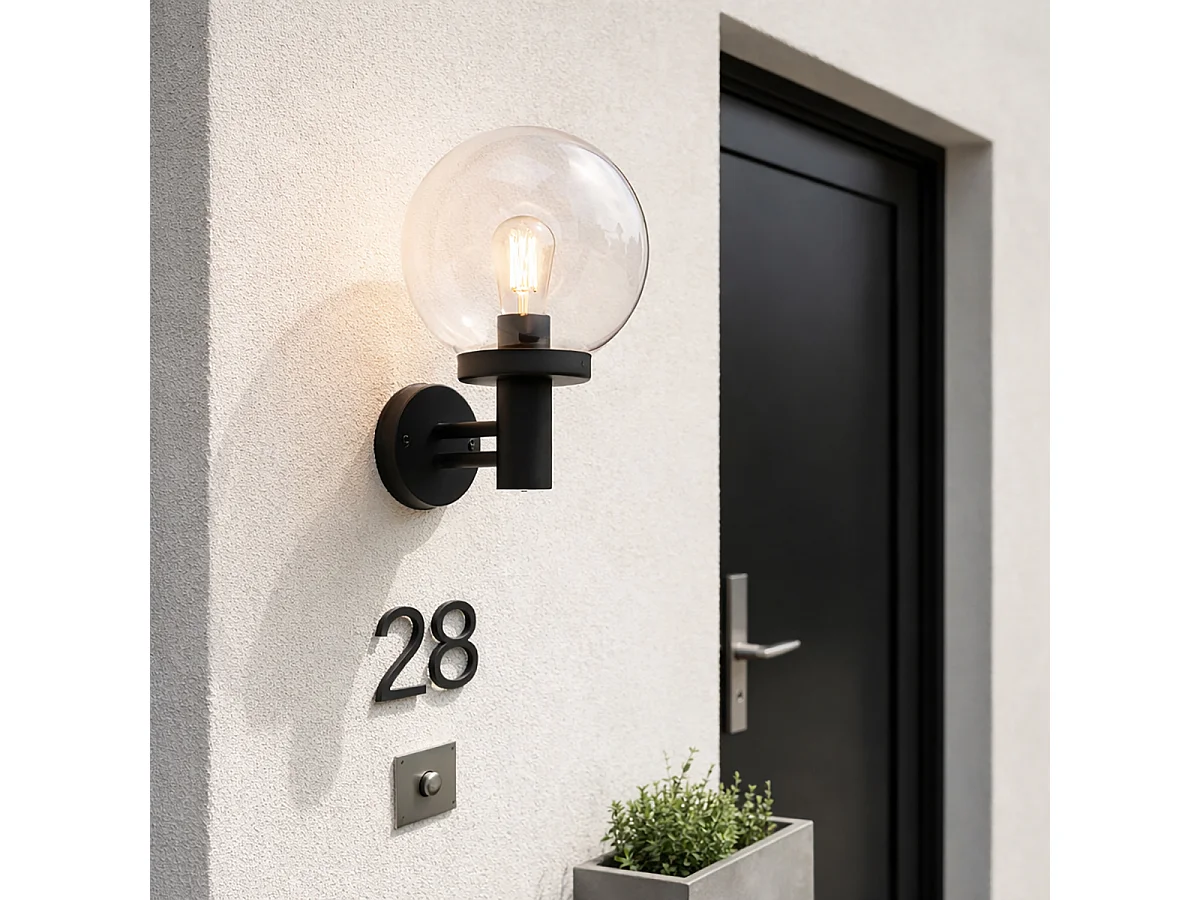 Applique murale d'extérieur noire avec plastique IP44 en acier inoxydable - Sfera