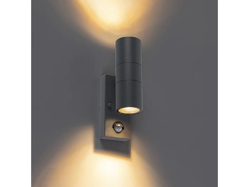 Applique murale extérieure anthracite avec détecteur de mouvement 2 lumières IP44 - Duo