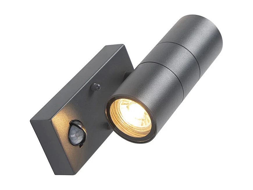 Applique murale extérieure anthracite avec détecteur de mouvement 2 lumières IP44 - Duo
