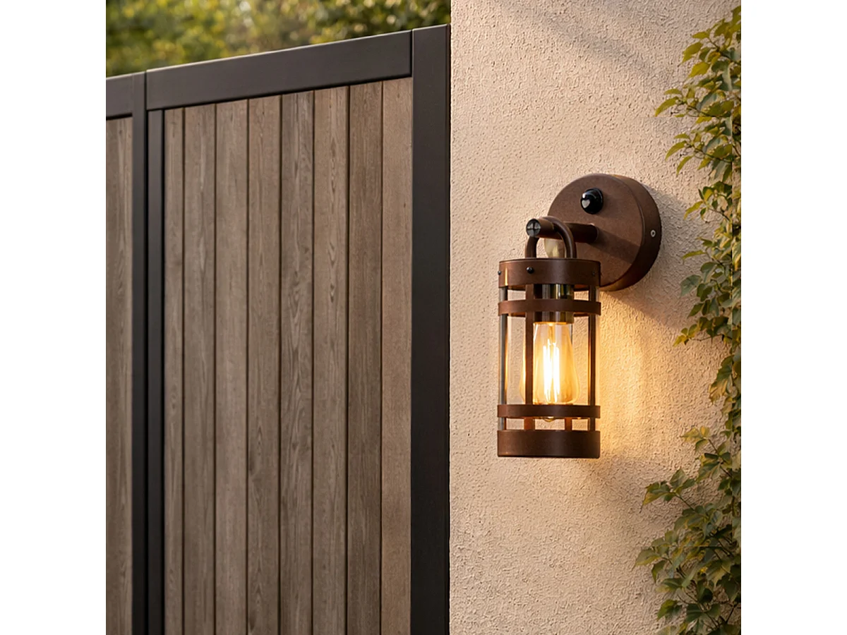 Applique murale d'extérieur brun rouille IP44 avec détecteur de mouvement - Ruben