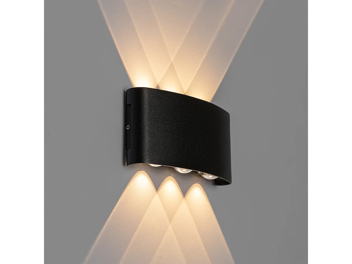 Applique murale d'extérieur noire avec LED 6 lumières IP54 - Silly