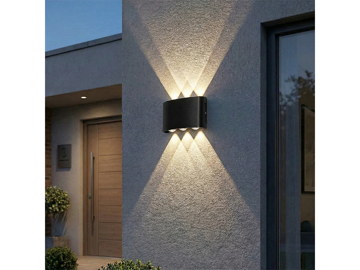 Applique murale d'extérieur noire avec LED 6 lumières IP54 - Silly