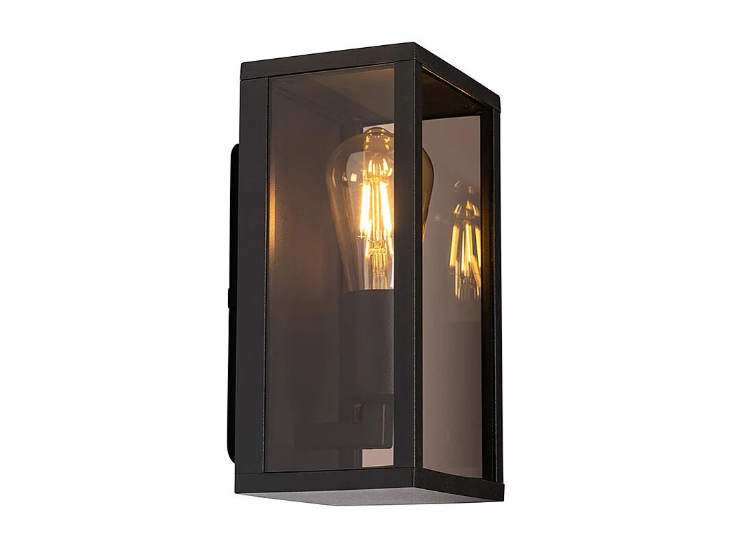 Applique d'extérieur noir avec verre fumé 26 cm IP44 - Charlois