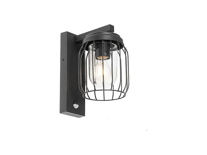 Applique d'extérieur moderne noire IP44 avec détecteur de mouvement - Luc