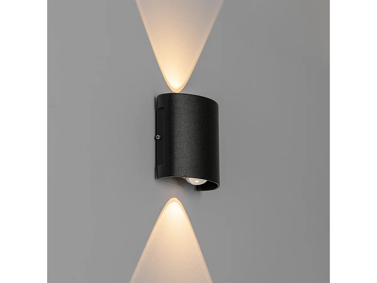 Applique murale d'extérieur noire avec LED 2 lumières IP54 - Silly