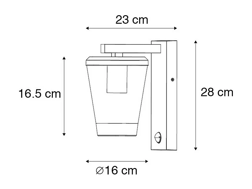 Applique d'extérieur noire IP44 avec détecteur de mouvement - Joren