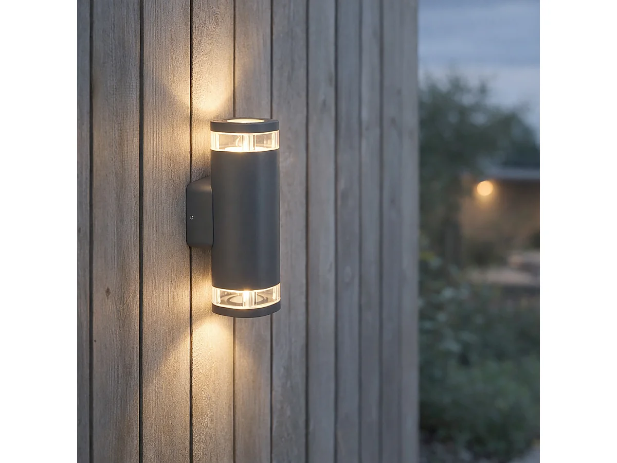 Applique murale extérieure moderne carrée 2 lumières gris foncé - Fox