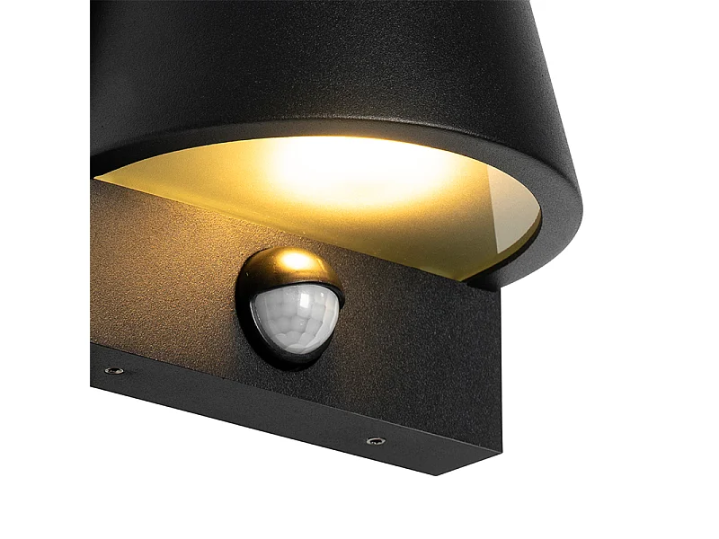 Applique d'extérieur noire IP44 avec détecteur de mouvement - Femke