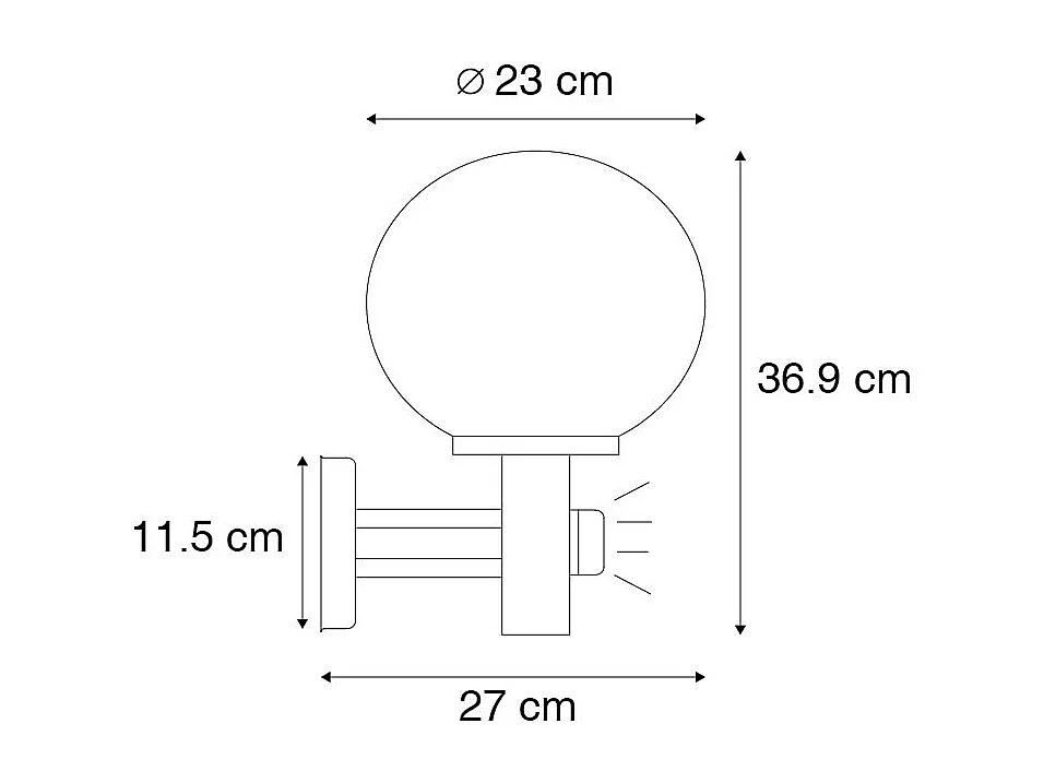 Applique d'extérieur noire avec verre transparent avec détecteur de mouvement - Sfera