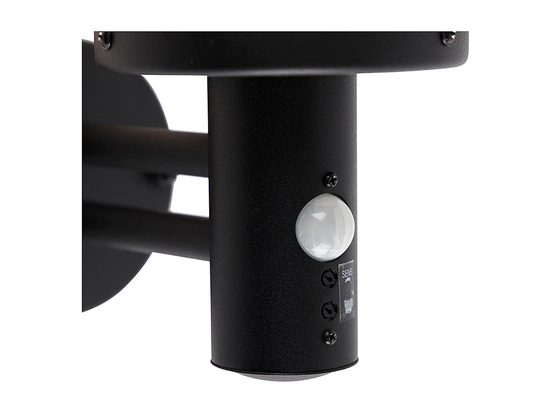 Applique murale d'extérieur noire avec verre transparent, détecteur de mouvement inclus - Sfera