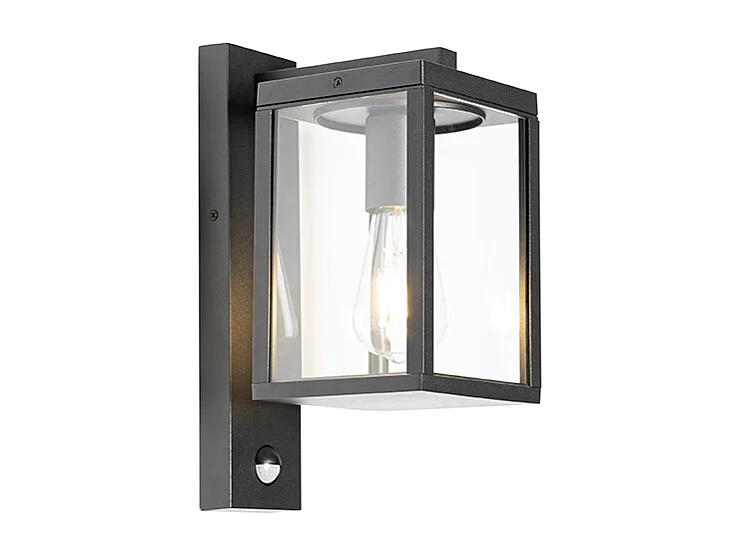 Lanterne murale d'extérieur noire avec détecteur de mouvement IP44 - Charlois