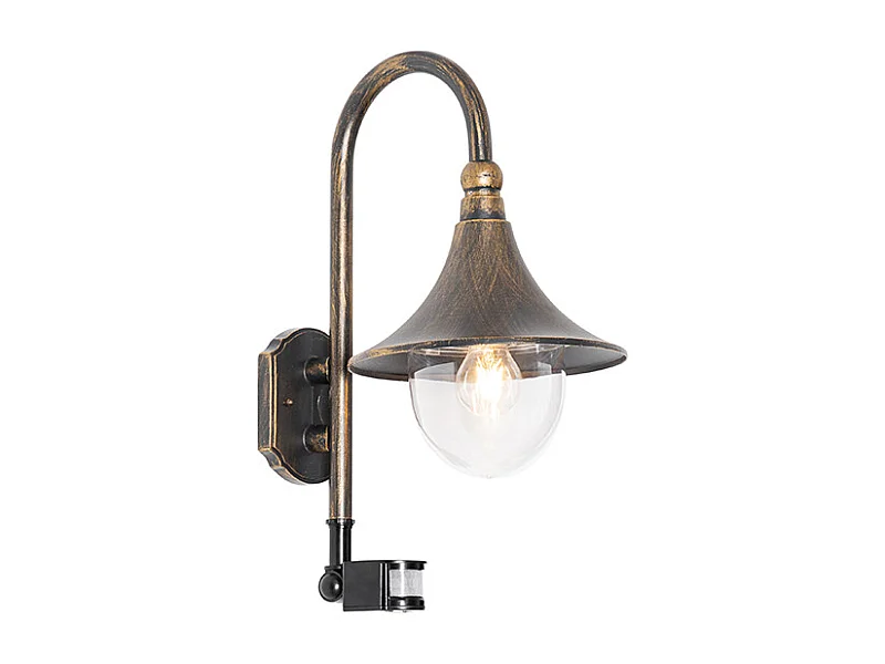 Applique murale d'extérieur or antique IP44 avec détecteur de mouvement - Daphne