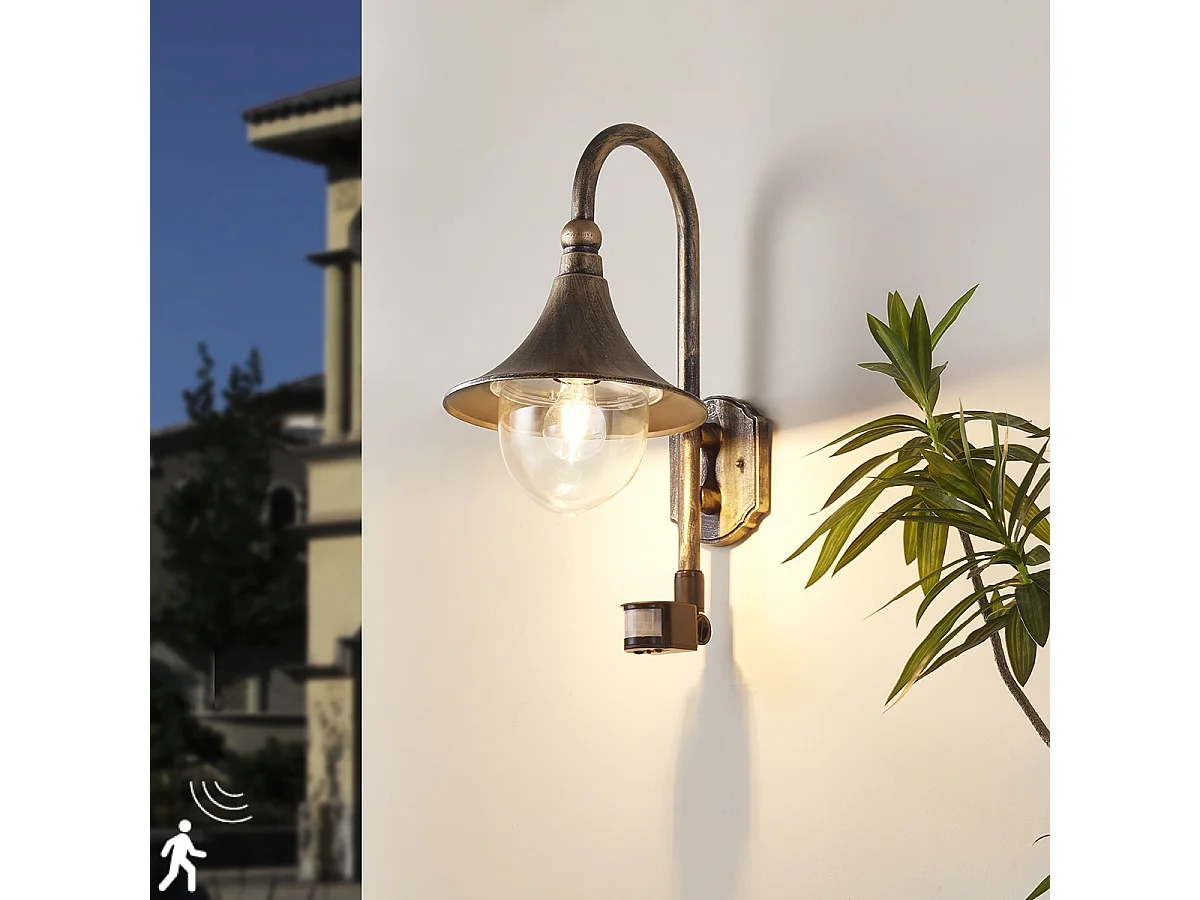 Applique d'extérieur or antique IP44 avec détecteur de mouvement - Daphné