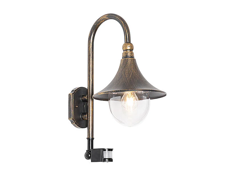 Applique murale d'extérieur or antique IP44 avec détecteur de mouvement - Daphne