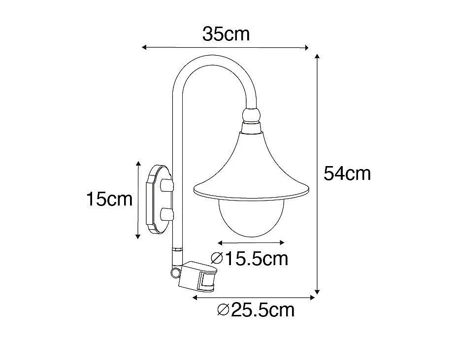 Applique murale d'extérieur or antique IP44 avec détecteur de mouvement - Daphne