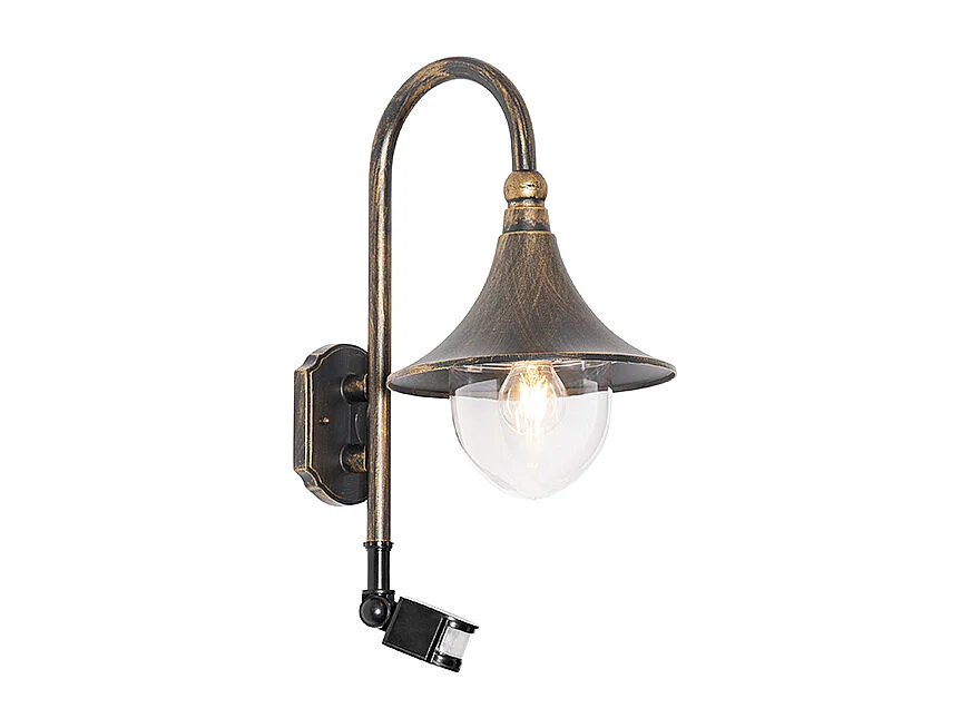 Applique murale d'extérieur or antique IP44 avec détecteur de mouvement - Daphne