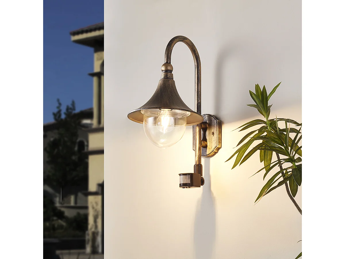 Applique murale d'extérieur or antique IP44 avec détecteur de mouvement - Daphne