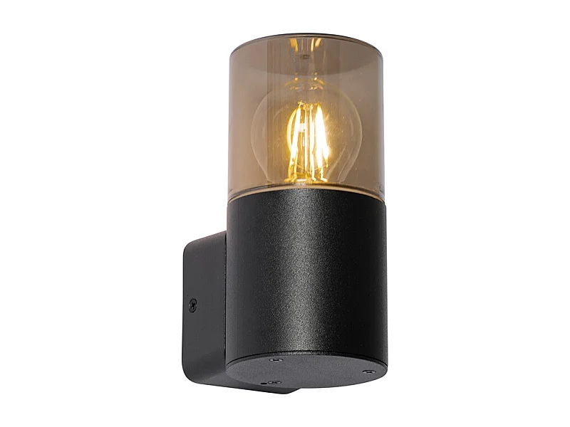 Applique d'extérieur moderne noire avec abat-jour fumé IP44 - Odense