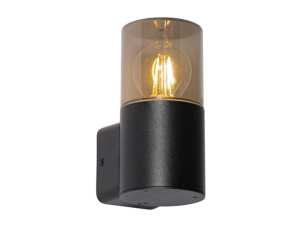 Applique d'extérieur moderne noire avec abat-jour fumé IP44 - Odense