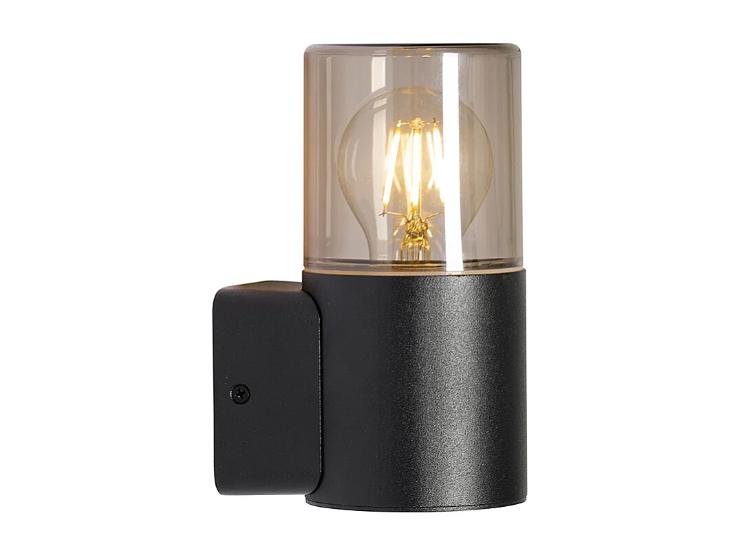 Applique d'extérieur moderne noire avec abat-jour fumé IP44 - Odense