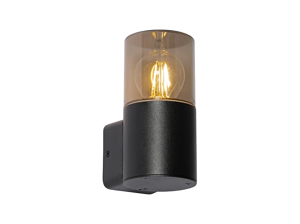 Applique d'extérieur moderne noire avec abat-jour fumé IP44 - Odense