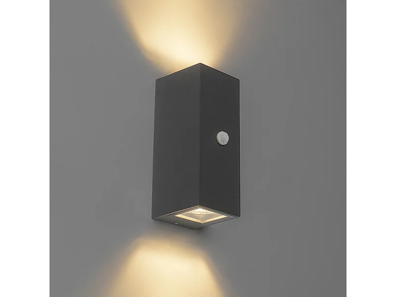 Applique murale gris foncé avec 2 lumières IP44 avec détecteur de mouvement - Baleno