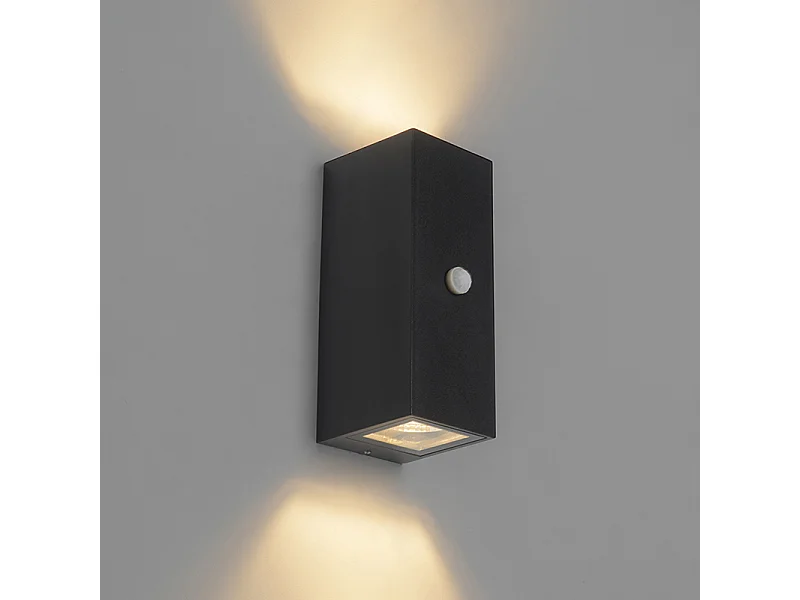 Applique moderne noire IP44 avec détecteur de mouvement - Baleno II