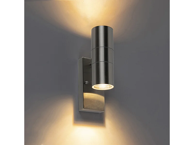 Applique murale d'extérieur en acier 2 lumières IP44 avec capteur crépusculaire - Duo