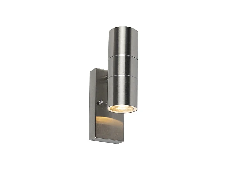 Applique murale d'extérieur en acier 2 lumières IP44 avec capteur crépusculaire - Duo