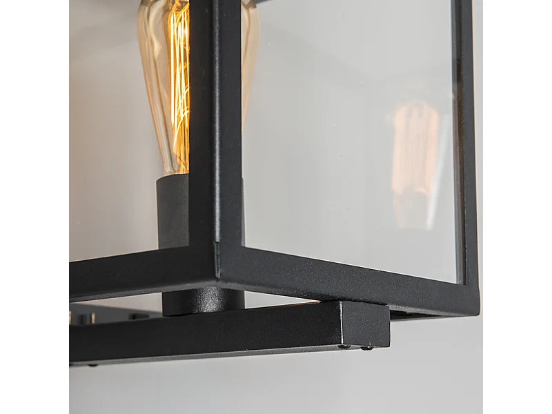 Applique d'extérieur carrée industrielle noire IP23 - Rotterdam