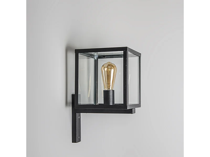 Applique murale extérieure carrée industrielle noire IP23 - Rotterdam