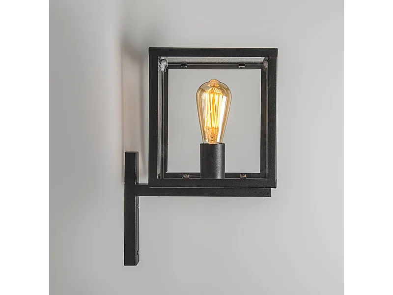 Applique murale extérieure carrée industrielle noire IP23 - Rotterdam