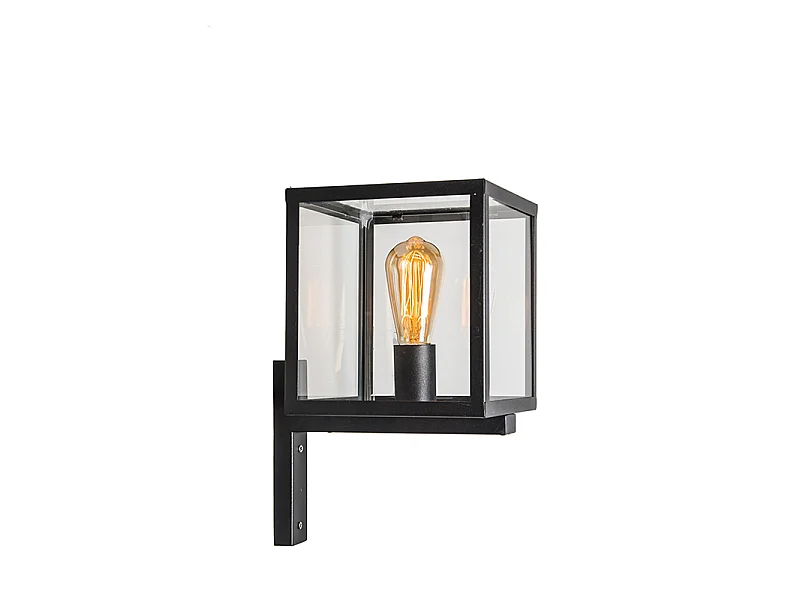 Applique murale extérieure carrée industrielle noire IP23 - Rotterdam