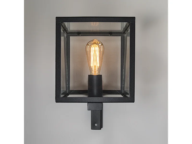 Applique murale extérieure carrée industrielle noire IP23 - Rotterdam
