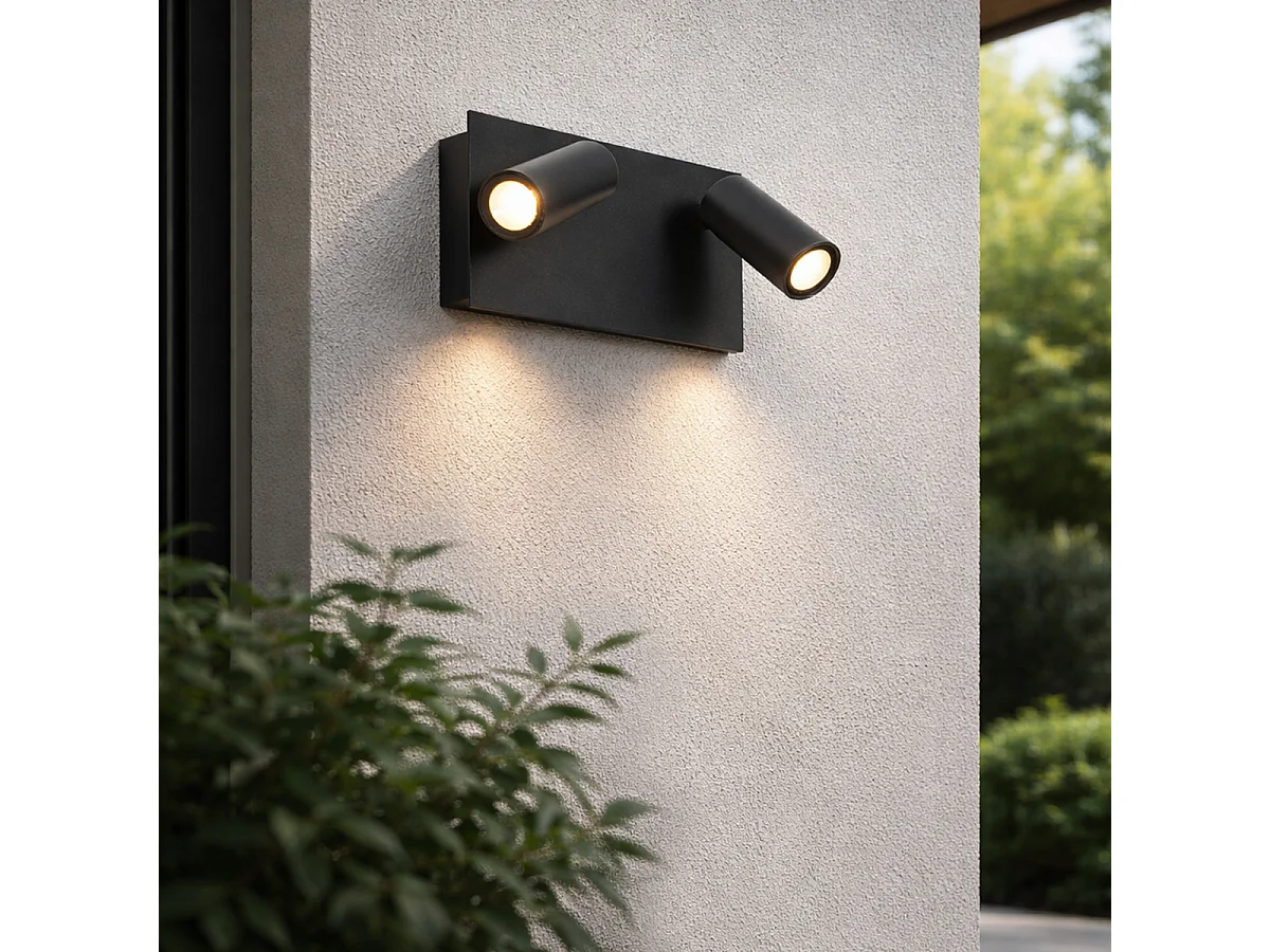 Applique murale d'extérieur moderne noire avec LED 2 lumières IP54 - Simon