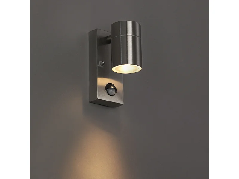Applique murale extérieure en acier IP44 avec détecteur de mouvement - Solo