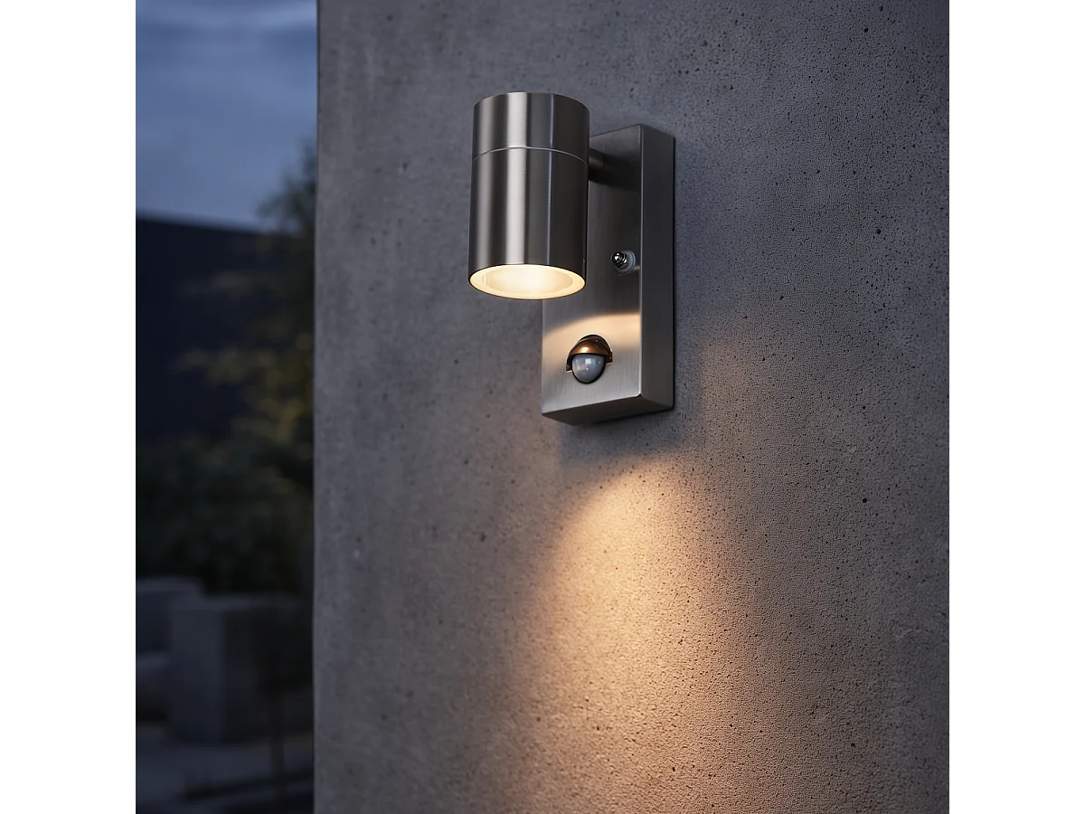 Applique murale extérieure en acier IP44 avec détecteur de mouvement - Solo