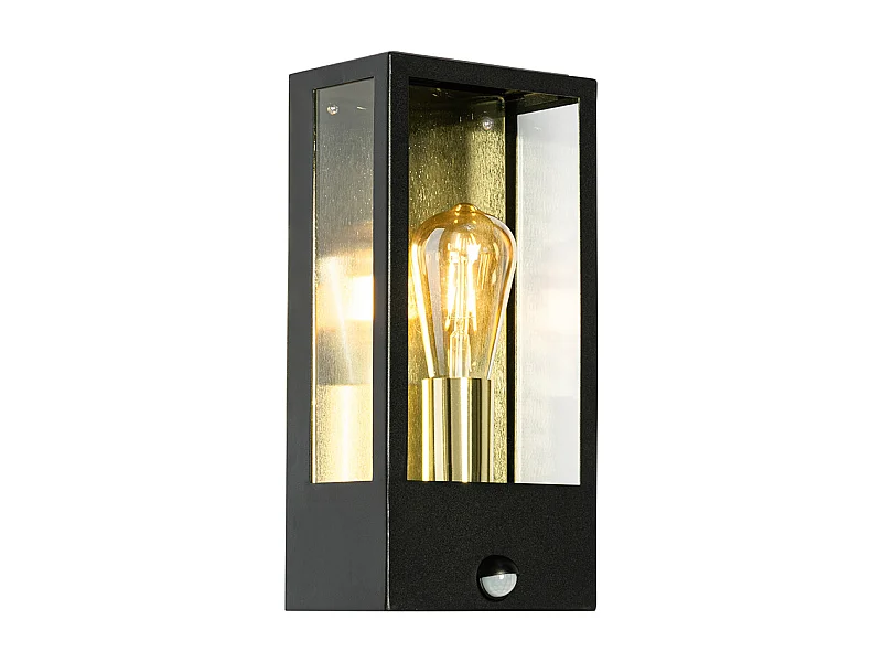 Applique d'extérieur noire avec doré et détecteur de mouvement - Rotterdam