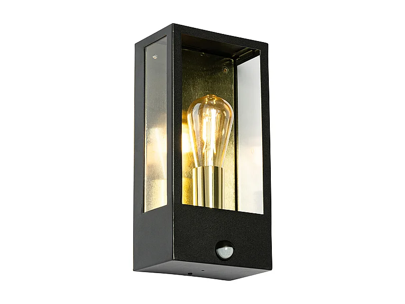Applique murale d'extérieur noire avec or et détecteur de mouvement - Rotterdam